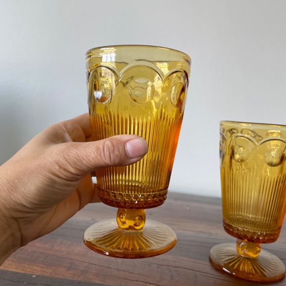 SOLD -3 Vintage Light Amber Imperial Glass Footed Iced Tea Water Glasses Goblets - Picture 3 of 11